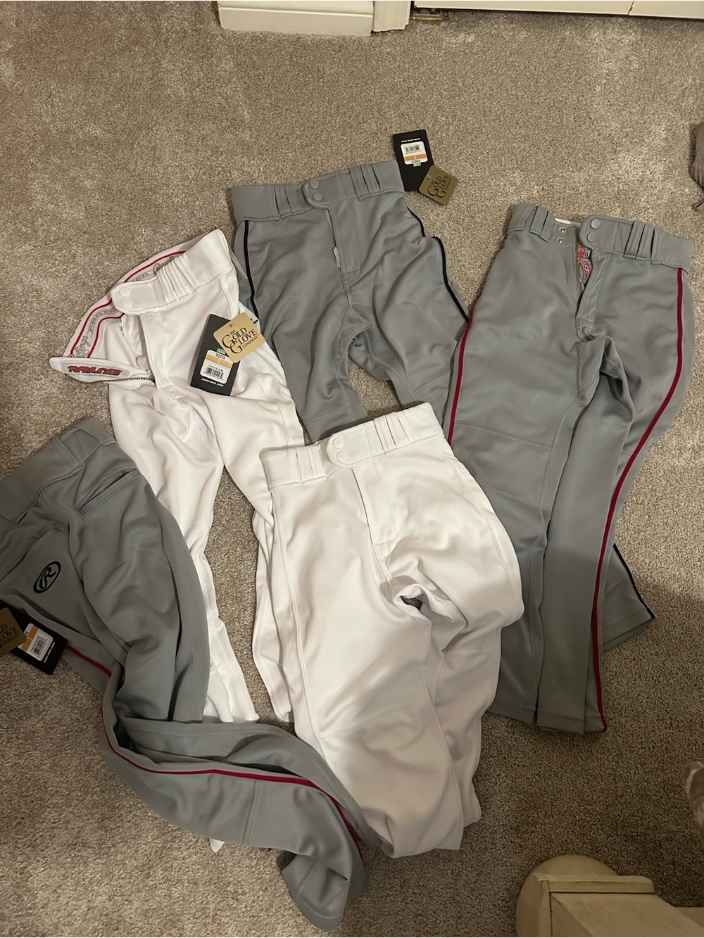 Rawlings Youth Baseball Pants - White and Gray Kids Bottoms sz Small NWT